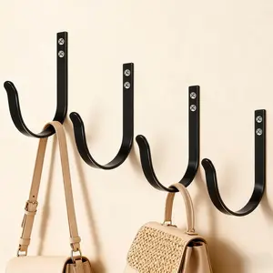 Wall Hooks for , Large Coat Hooks Wall Mount, Heavy Duty Screw in Metal Hooks for Wall (22LB), Towel Hooks for Bathrooms, Door, Mudroom, Backpack, Clothes, Closet, Purses, Black, 4 Pack