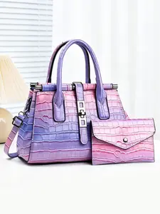 2-piece women's bag set, luxury crocodile-pattern PU leather women's handbag, unique gradient large-capacity tote bag, practical bag for commuting, dating and shopping, holiday gift for mom