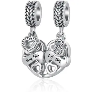 Mother Daughter Son Dangle Charm 2pcs Heart Love Puzzle Set Bead for Pandora Bracelet