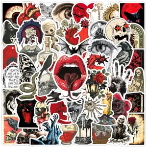 50pcs Retro Red and Black Gothic Series Graffiti Stickers Suitable for Suitcases, Cellphone, Mobile Phone Cases, Laptops, Helmets, Skateboards Waterproof Decoration DIY Creative Stickers