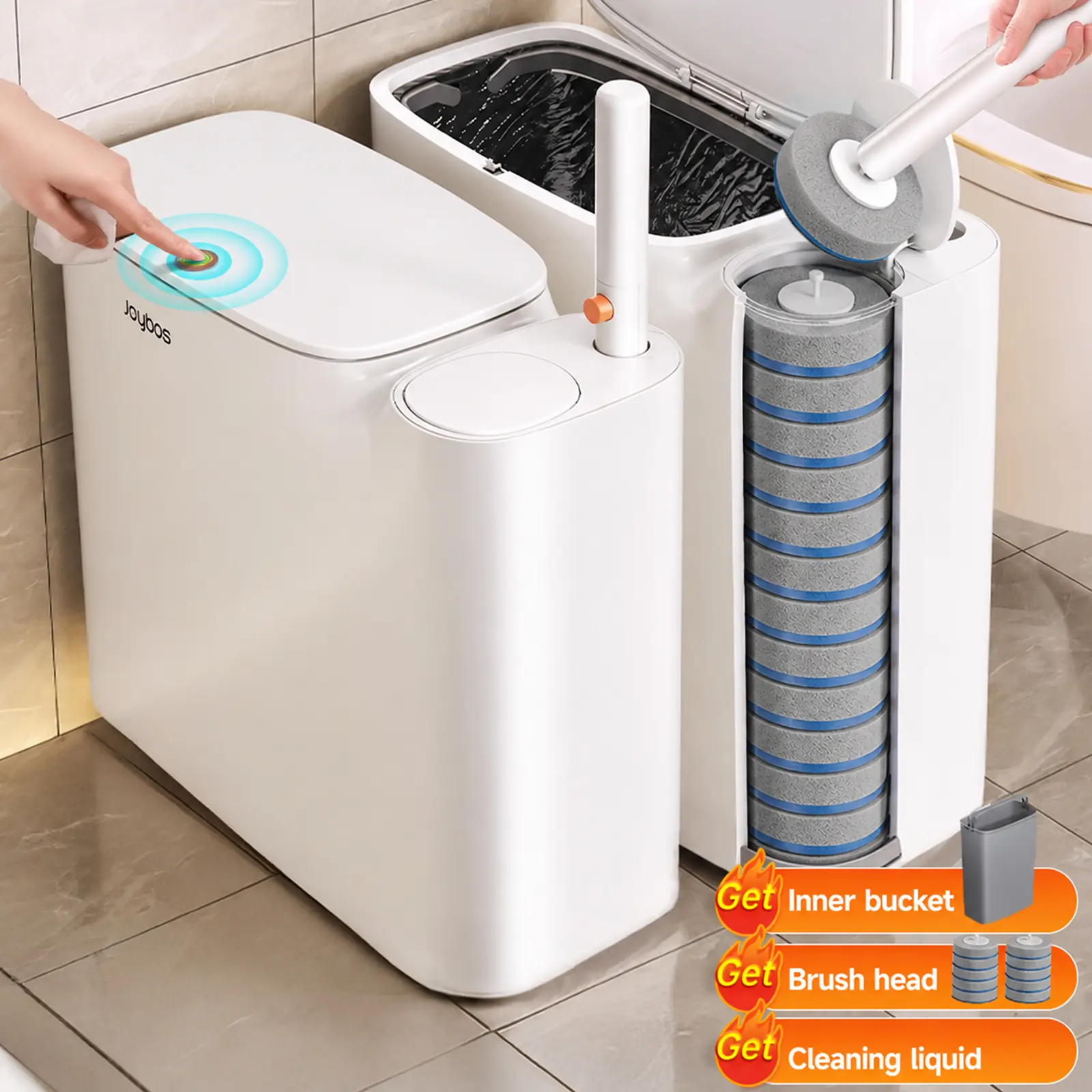 CTIME 2-in-1 Bathroom Trash Can,Trash Can With Toile Brush,Disposable Brush Heads Pre-filled With Cleaning Liquid, Slim Space Saving Large Capacity Trash Bin With Lid, Toilet Cleaner Set for Bathroom,#TikTokShopBackToSchool