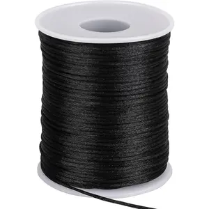 1.5Mm X 110 Yards Nylon Satin Cord Black Necklace String Wind Chime Cord Replacement for Bracelet Jewelry Making Macrame Waxed Trim Cord Multi-Use Silk Cord for Braided Beading, Lanyards, Craft MOZEAT LENS