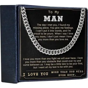 To My Man Necklaces Gift, Promise Necklace For Him, Cuban Link Chain with Message Card Box, Gift Idea for Valentine, Real Chains for Men