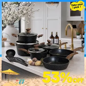 [Summer Vibes] Kitchen Academy 12 Piece Premium Cookware Set, Triple Coated Nonstick Pots and Pans Set, Aluminum Construction for Stovetop & Oven