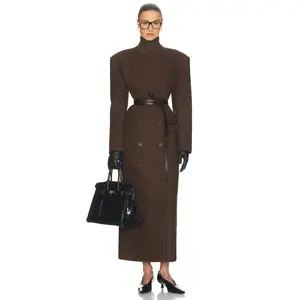 Helsa Italian Wool Blend Extra Long Coat in Chocolate