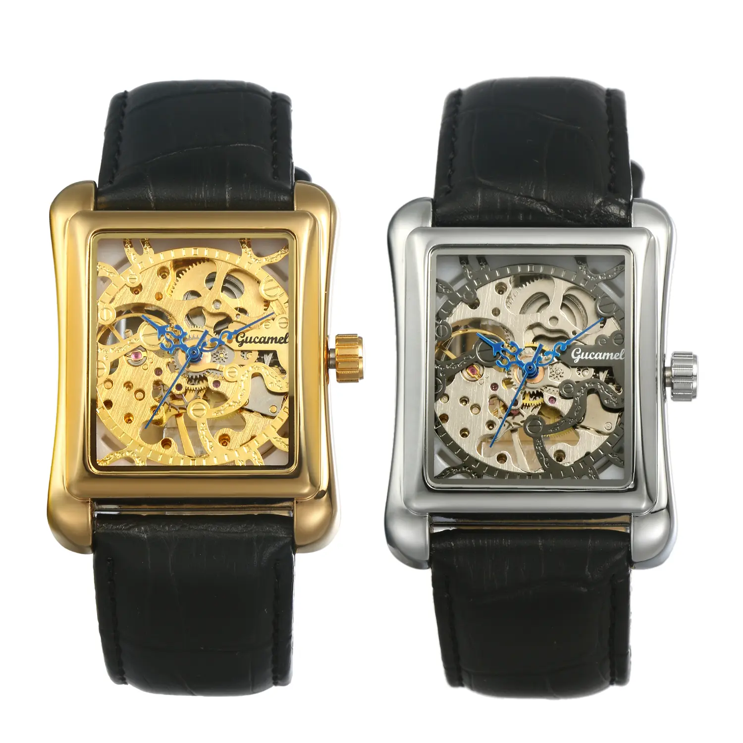 OIDEA Men's Automatic Mechanical Watch, Square Case, Genuine Leather Band, Rhinestone Diamond Markers, Luminous Hands, Diamond-Decorated, Crystal-Studded, Diamond-Decorated Mechanical Watches, Crystal-Studded Mechanical Watches