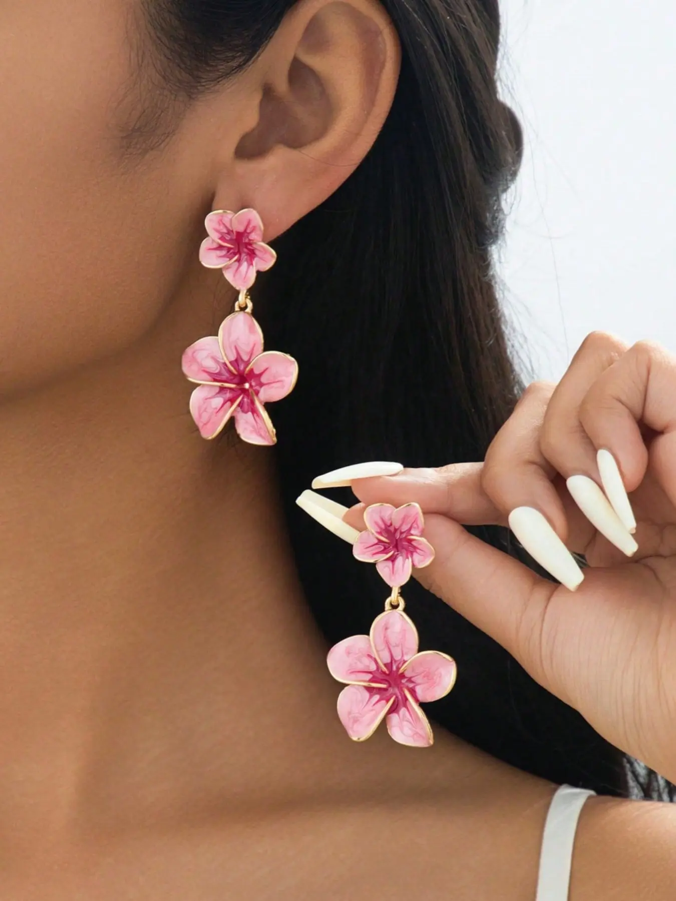 Tropical Hibiscus Flower Drop Earrings for Women, Glossy Enamel Floral Statement Earrings, Elegant Hawaiian Jewelry, Lightweight Gift, Boho Earrings