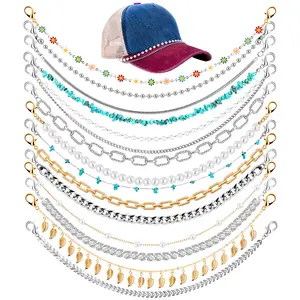 14 Pieces Trucker Hat Chains, Bulk Trucker Hat Charm Chains for Women and Men, Detachable DIY Metal Chain for Bill Decoration