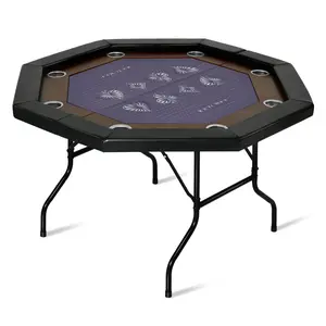 8 Player Poker Table Foldable, Portable Octagon Casino Poker Table, Metal Legs & Cup Holders, Casino Grade Felt Surface, Portable Poker Table for Texas Holdem Poker and Blackjack