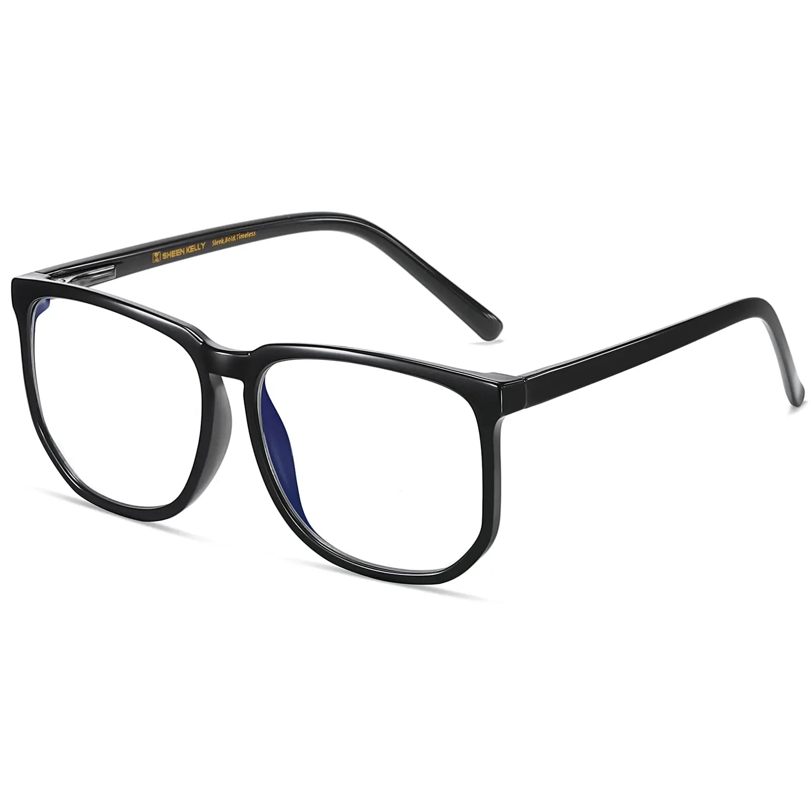 SHEEN KELLY TR90 Vintage Oversized Blue Light Blocking Glasses For Women Men Mid Big Face Square Frame