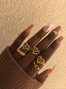 Heart & Letter Design Cuff Ring, Adjustable Open Ring, Adjustable Opening Stackable Ring Gift for Women & Girls, Alphabet Design Ring