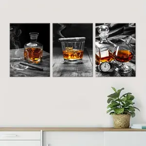 Vinous Canvas Art for Home – A 3-Count Wooden Set Featuring Stylized Wine Glass Patterns, Designed to Infuse Dining Rooms, Living Areas, or Kitchen Spaces with a Touch of Culinary Elegance.