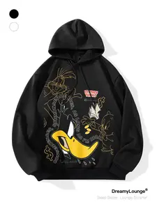 Classic Looney Tunes Doodle Print Hoodie, Loose Fit Casual Sweatshirt, Breathable for Outdoor Sports, Home Wear, Daily Use