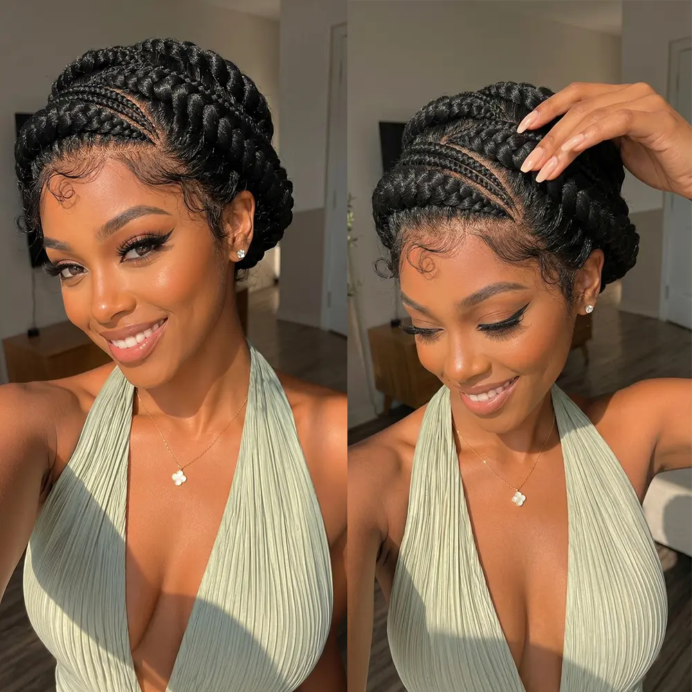 Cornrow Braided Updo Bun Wig Style Natural Looking Synthetic Full Lace Braid Wig Lightweight Party & Daily Wear for Women Beginner Friendly Wig #summervibes #TikTokShopStockUp