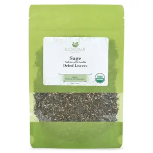 Biokoma Pure and Organic Sage Dried Leaves 50g (1.76oz) In Resealable Moisture Proof Pouch, USDA Certified Organic - Herbal Tea, No Additives, No Preservatives, No GMO, Kosher