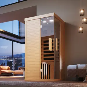 【Ships in 2 Packages】Aoxun 1 to 2 Person Infrared Wooden Sauna with Control Panel 10 Chromotherapy Bluetooth Speakers Low EMF Indoor Home Sauna for House and Gym 33.4x33.4x66.9 inch