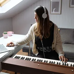 GDP-203 88-Key Standard Full Weighted Digital Piano, Black Walnut, with Metal Stand, Power Adapter, Triple Pedals, Headphone, for All Experience Levels