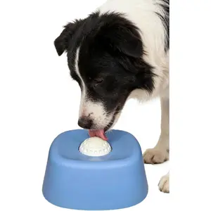 Slow Feeder Dog Bowls for Liquid Treat – Built-in Rolling Ball No Spill Bone Broth Lick Bowl, Interactive Anti-Slip Rubber Slow Feeder for Yogurt & Wet Food, Calming Enrichment Toy for Dogs Cats, Dishwasher Safe Blue