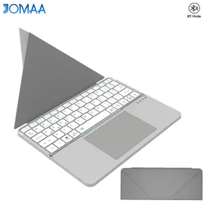 Jomaa Rechargeable Bluetooth-compatible Wireless Compact Keyboard, Large Touchpad, Foldable Leather Stand, Portable 64 Key Travel Keyboard for PC/Laptop/Tablet-Grey/Silver Color