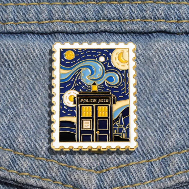 Van Gogh Oil Paintings Time Machines Under The Sars Enamel Pins Celestial Artwork Creative Stamps Alloy Brooch, Brooch Pin Clip, Lapel Backpack Badge, Emblem Badge Decoration, Jewelry Accessories Gift for Friends, Metal Pins