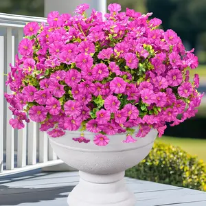 Artificial Flowers for Outdoors 14 Bundles Fake Outdoor Flowers UV Resistant Fuchsia Realistic Morning Glory for Porch Garden Decoration