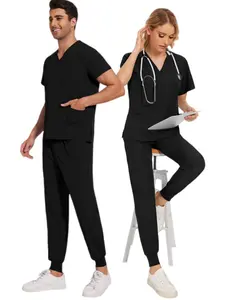 Unisex Two-piece Elastic Handwashing Suit Pharmacy Pharmacist and Doctor Short-sleeved Workwear Hospital Nursing Matte Suit