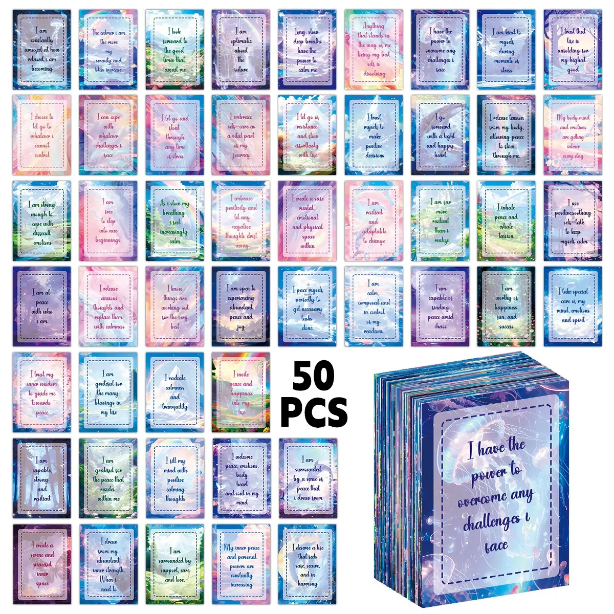 50 Positive Affirmation Cards Daily Reminder Pocket Flashcards, Affirmations Card Decks, Encouragement, Inspirational Quotes, Small Colorful Motivational Sayings, Unisex