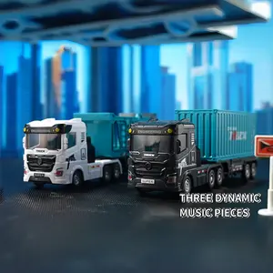 Alloy Toy Simulation Model Electric Remote Control Transport Truck Container Car Dual Layer Loading Vehicle Rescue Lights Music Remote Control Dump Truck