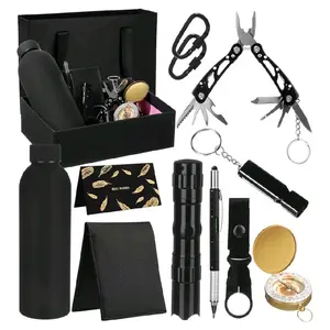12 Pack Gift Basket for Men Survival Gift Box Kit Tumbler Compass Multitool Pliers Flashlight Pen Whistle Wallet Camping and Survival Starter Kit for Dad Boyfriend(Stylish Style)