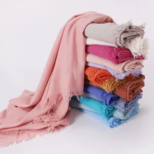 Pain Cotton Polyester Blended Tassel Hijab Scarf