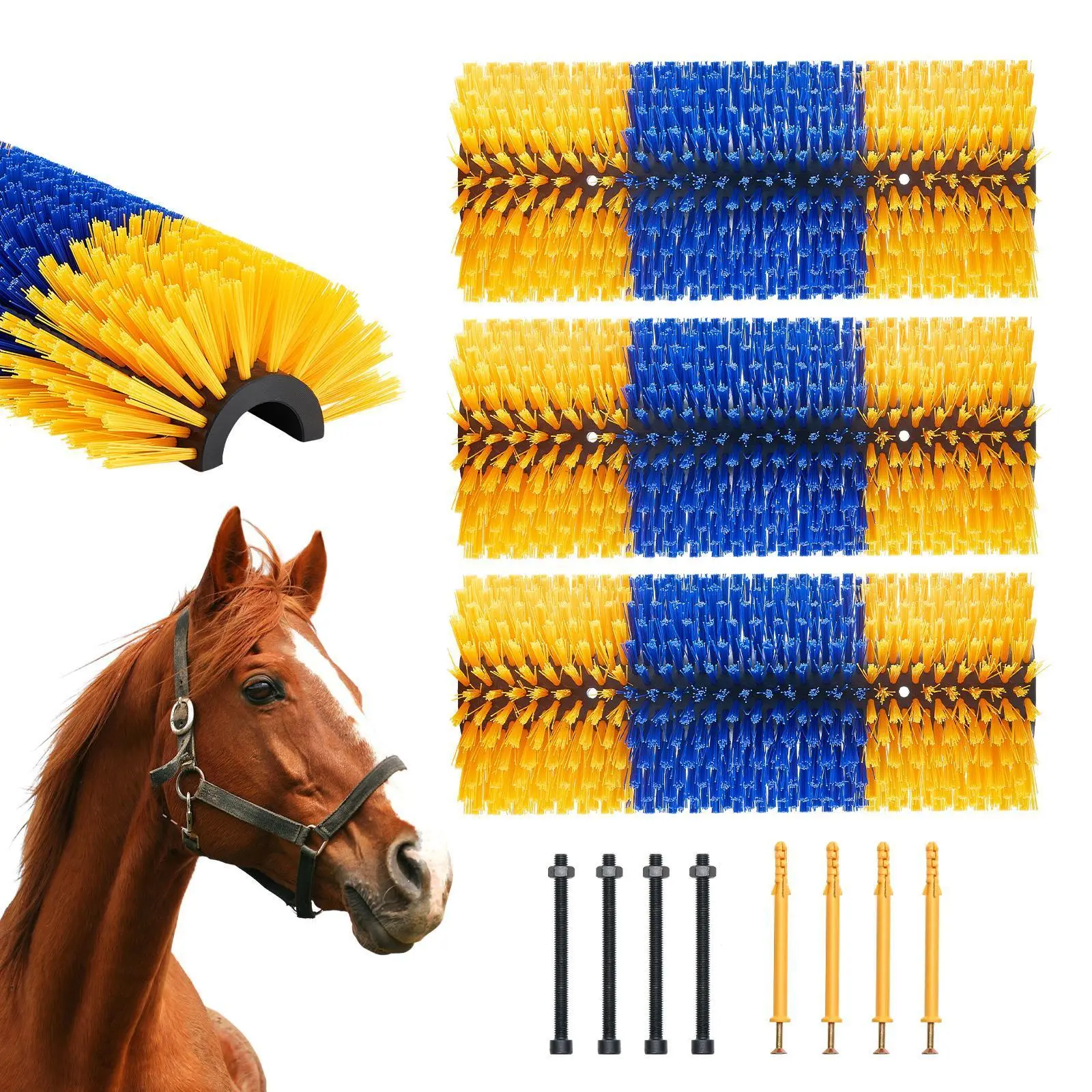 VEVOR Livestock Scratching Brush,  , 3 Pcs Horse Brush with 6 Screws, 17.1 x 7.5 in Cow Scratcher, for Back Itch Relief & Keep Cleaning, Grooming & Scratching Post Brush for Horse, Pig, Cattle Supplies#BacktoSchool