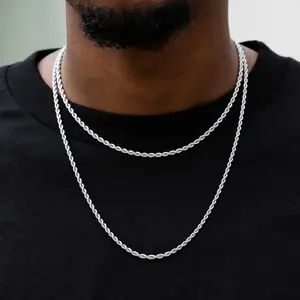 2Pcs 3mm Stainless Steel Rope Chain Necklaces for Men Women, Silver Gold Tone 18/20 Inch Twisted Chain Set, Unisex Layering Necklace, Pendant Chain Jewelry, Chains for Men, Men’s Jewelry, Everyday Fashion Accessories Gift,chains for men，stainless steel