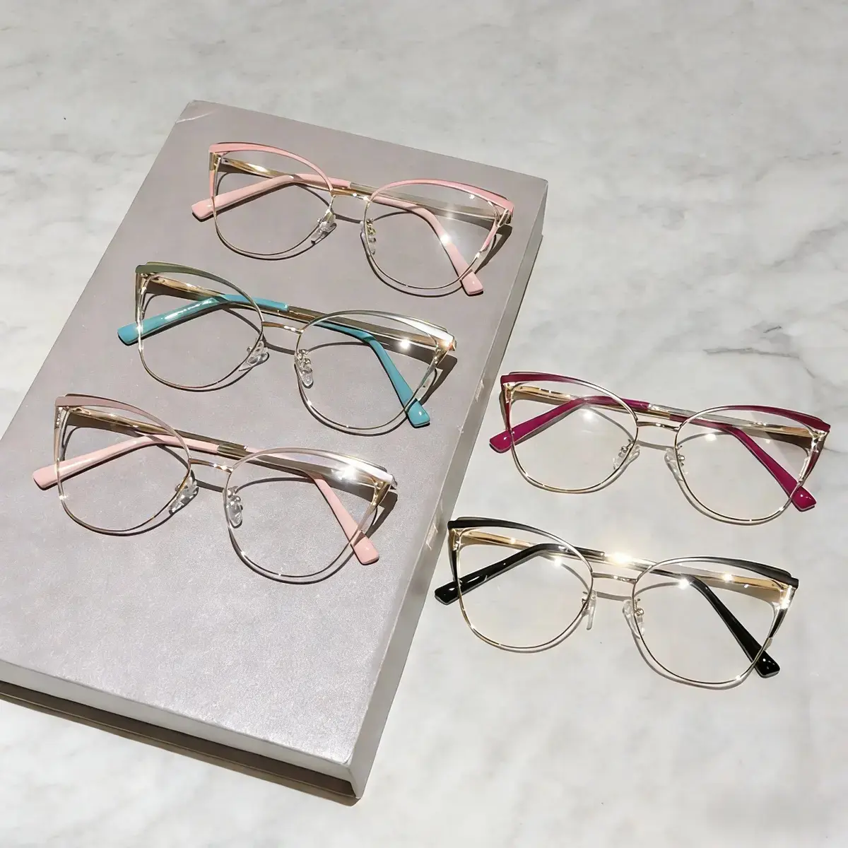 Women's Cat-Eye Computer Glasses, Lightweight Metal Frame with Blue Light Blocking for Everyday Eyewear
