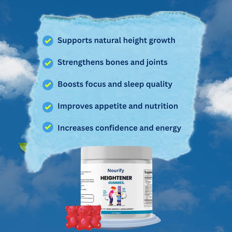 Nourify Heightener Gummies – Bone & Development Nutritional Supplement, Strawberry Flavor