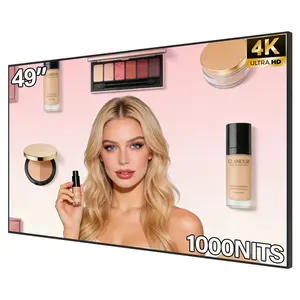 49 Inch 4K Wall Mount Digital Signage 1000nits High Brightness Slim Frameless Advertising Display Commercial LCD Monitor CMS U Disk Plug Play Split Screen 7/24 Timer Switch