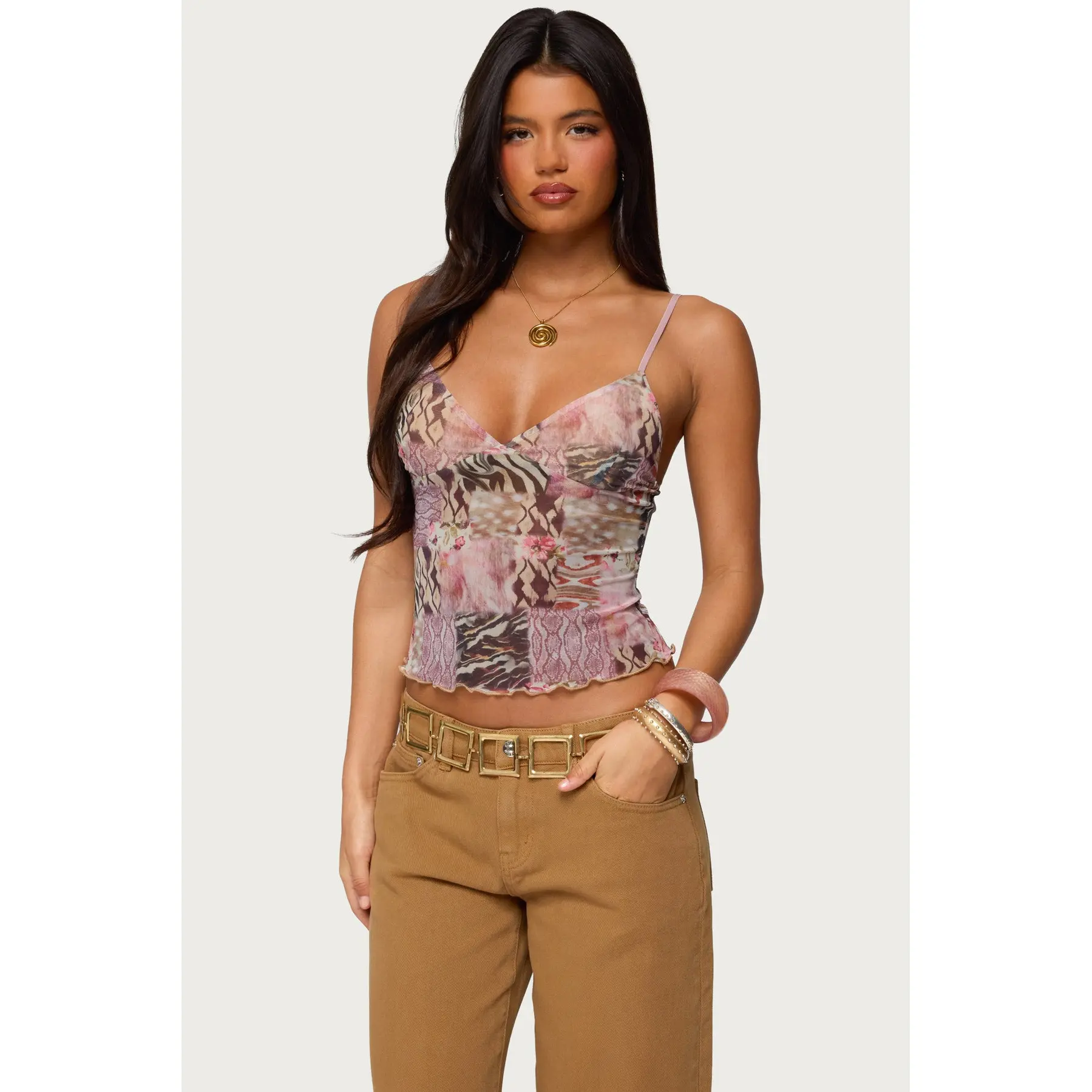 Mixed Animal Print Mesh Tank Top Mixed Animal Print Mesh Tank Top