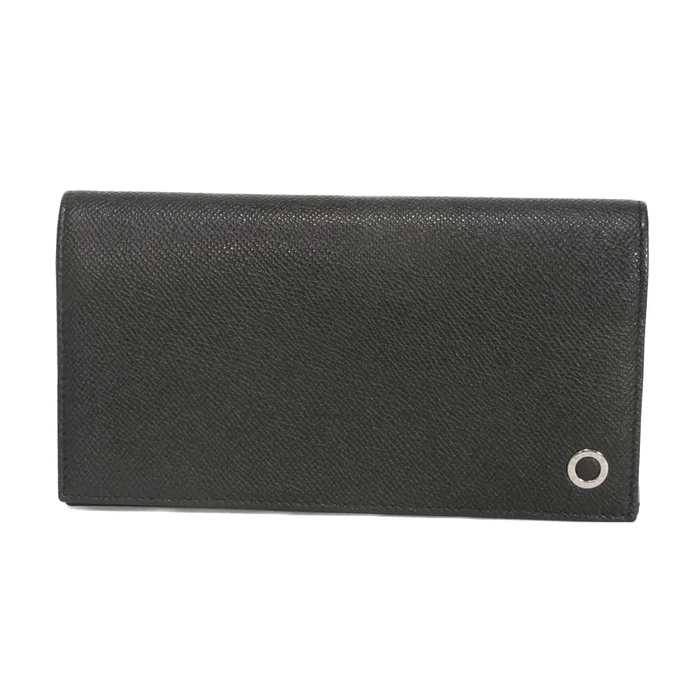 Pre-owned Bvlgari Calfskin Small Leather Goods BB MAN Grained Calf Leather Long Wallet
