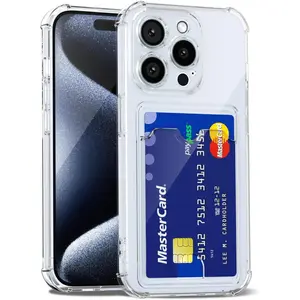 Phone cases for iPhone 17 Pro Max 16 15 14 13 12 Pro Max Plus Wallet, Purse for Women Men Thin Slim Clear Phone Case with Card Holder Credit Card Slot, Transparent Soft TPU Silicone Cover with Hard Camera Cover Protection case for iphone 17 Pro Max -Clear