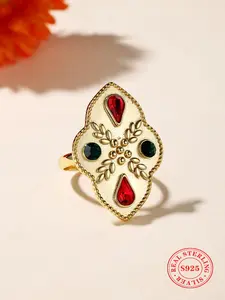 925 Sterling Silver Vintage Artificial Gemstones Decorated Ring, Fashion Jewelry for Party, Daily Clothing Decor, Trendy All-match & Exquisite Jewelry for Birthday Gift