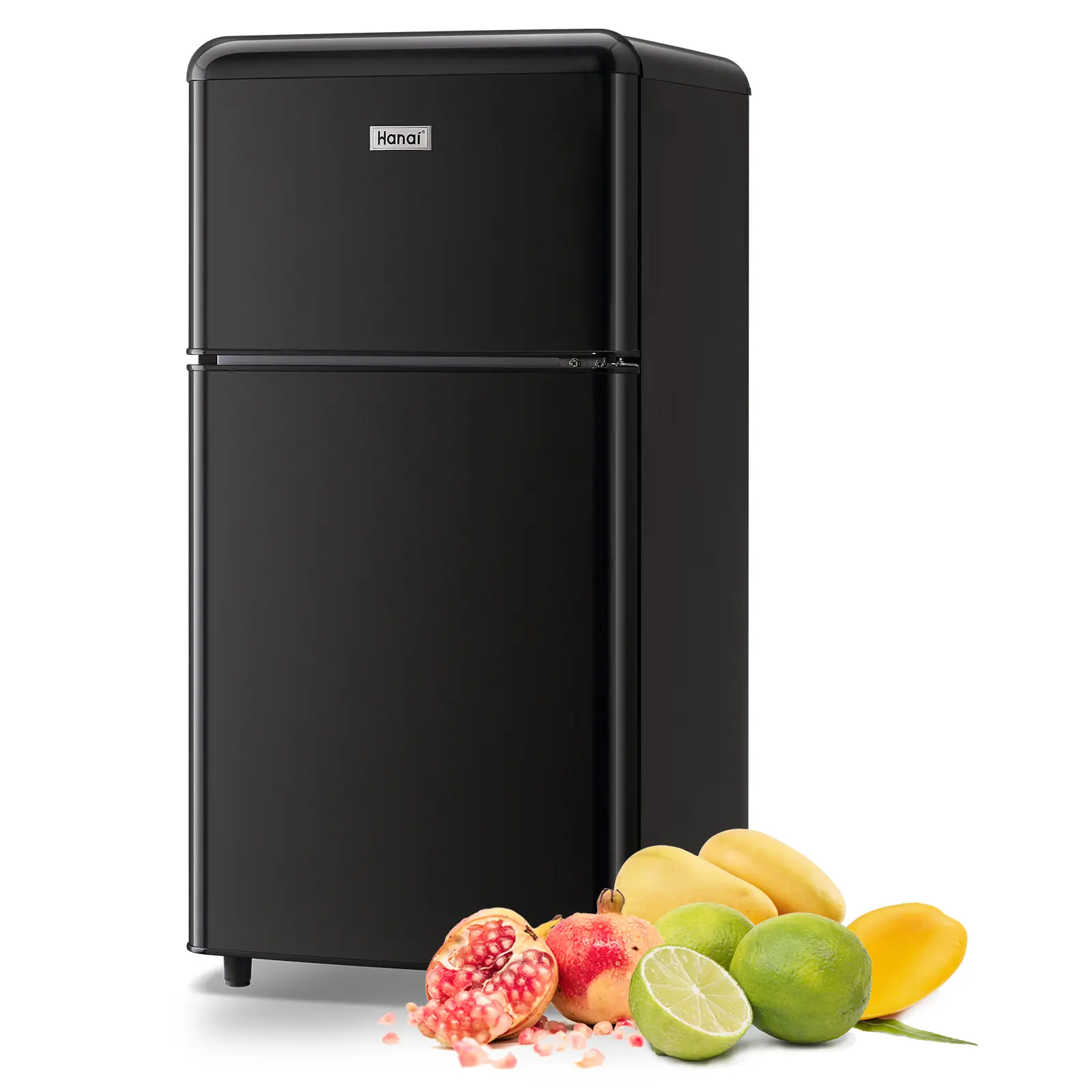 WANAI 3.5 Cu.Ft Compact Dual-Door Refrigerator with Freezer, Adjustable Shelves, Storage, Bright LED Lighting Design, Dual Door Access, Black for Bedroom, Office