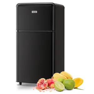 WANAI Small Refrigerator with Freezer 3.5 Cu.Ft Mini Fridge for Bedroom Dual Door Adjustable Shelves Dorm Refrigerator Suitable for Home Garage Office College Black