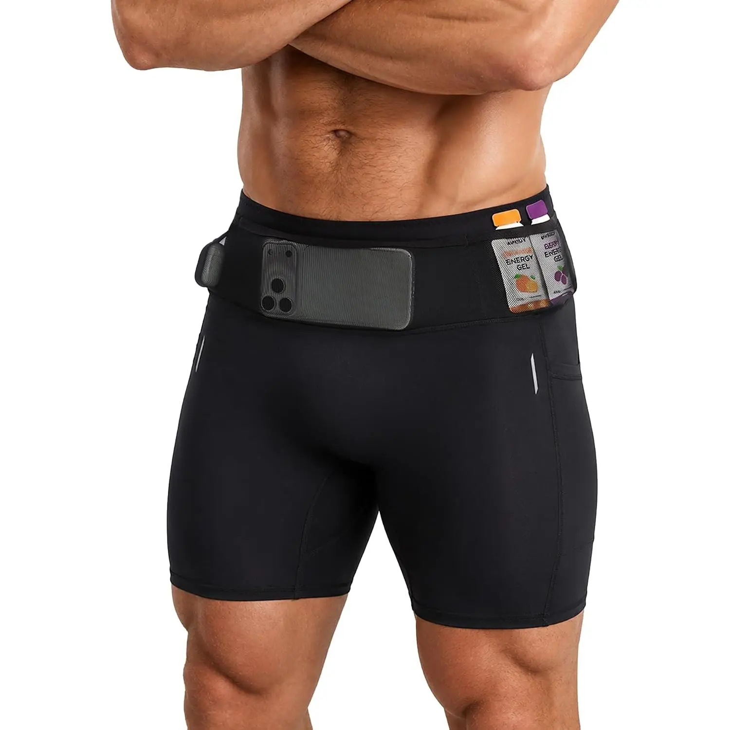 Men's Running Compression Shorts 7" Lightweight Biker Shorts with Pockets | Multi-Pockets with Reflective, Built-in Drawstring, Performance Sports Quick-Drying Workout Shorts for Training Athletic Gym