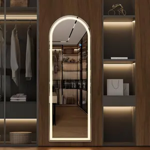 60" Dimmable LED Floor Mirror with Stand - 3 Color Lighting, Wall Mount or Standing Full Length Vanity Mirror for Bedroom, Dressing Room, Cloakroom, Living Room (White)