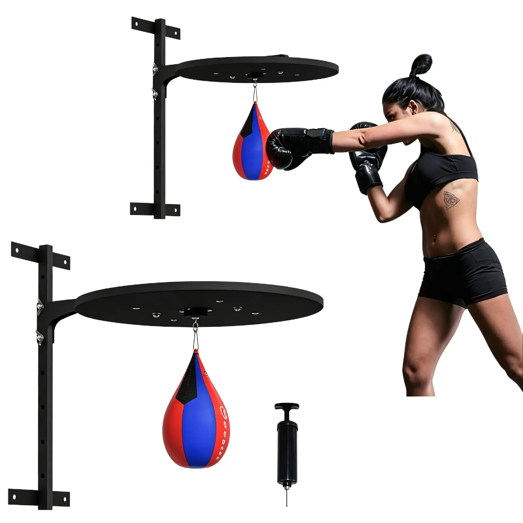 Dufominc Unisex Metal Speed Bag Platform, Wall-Mount Steel Frame Punching Ball Set - Height Adjust, 360° Swivel, 28.7" L x 23.6" W x 23.6" H, Functional Training Workout, Apartment-Friendly Home Boxing for Beginners, Assembly Required