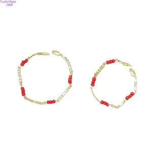 14K Gold Plated Garnet Beaded Bracelet for Women, Wine Red Natural Stone Lucky Charm, Dainty Hypoallergenic Jewelry, Perfect Christmas & Birthday Gift for Her