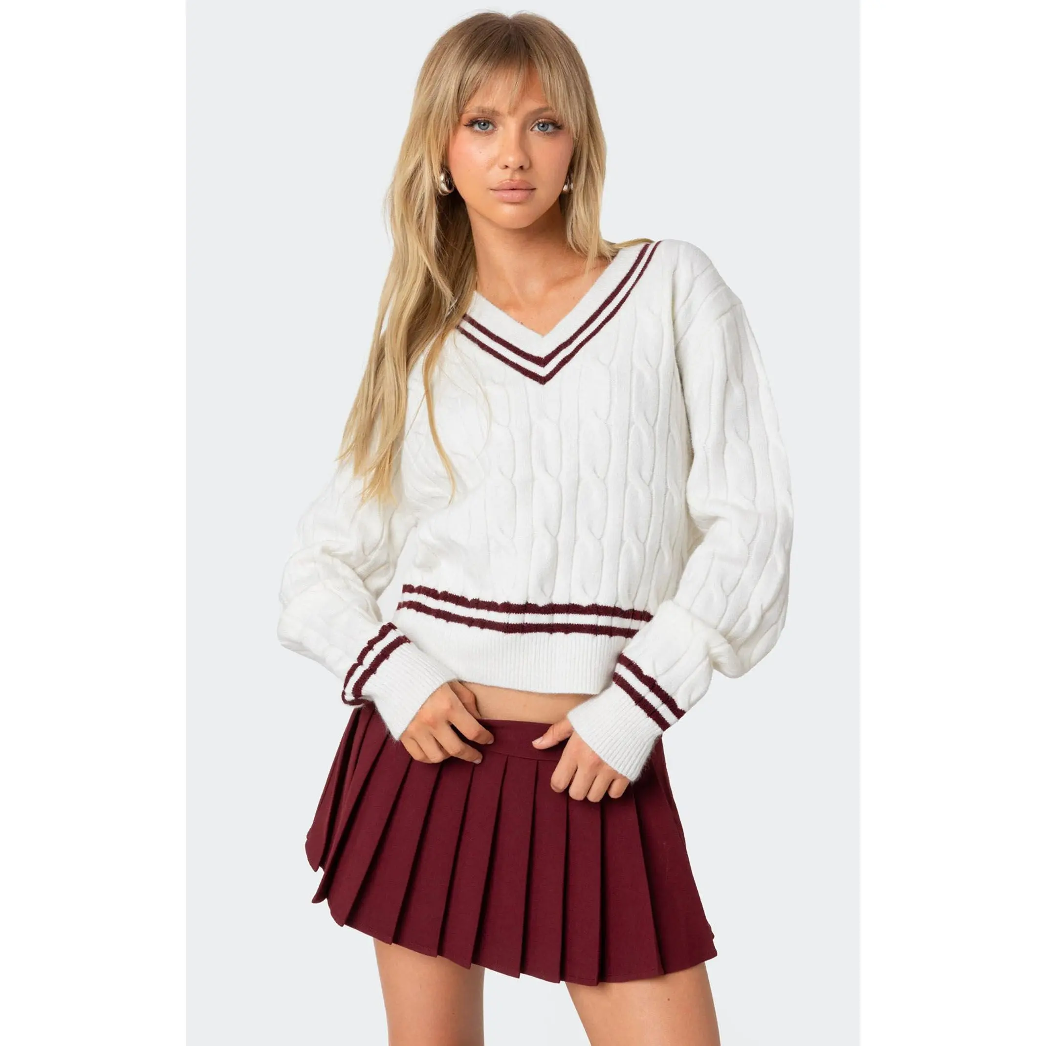 Edikted Women's Dean V Neck Cable Knit Sweater Edikted Women's Dean V Neck Cable Knit Sweater
