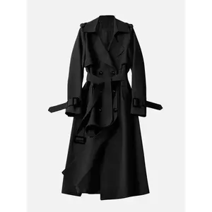 Women's Solid Double Button Belted Trench Coats, Elegant Lapel Neck Long Sleeve Coat for Fall, Winter Wear Casual Wear, Women's Casual Jackets Outerwear for Daily Wear, Winter Clothes Women, Coats for WomenXCC121(Raincoats)