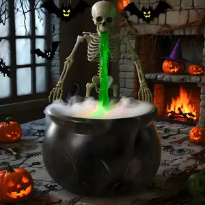 Halloween Indoor Decoration Skull Vomiting Pot with Flowing Vomit Effect and Smoke Machine, Spooky Party Decorations, Fun Halloween Props
