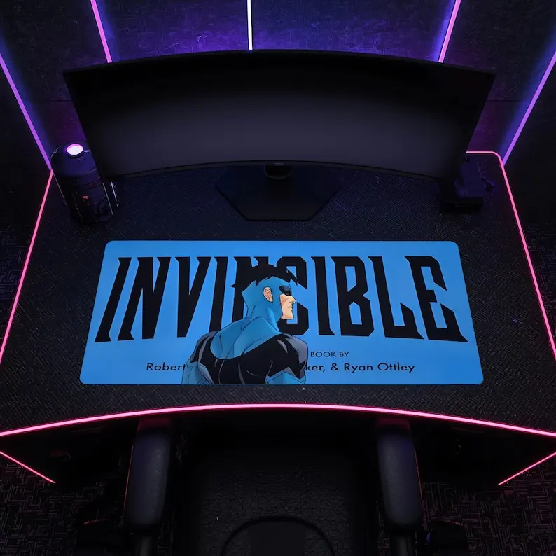 Invincible Superhero Flying Desk Mat - Invincible Superhero Comic Art Gaming Mousepad - Bold Aesthetic Desk Setup, Graphic Desk Mat, Gamer Gift