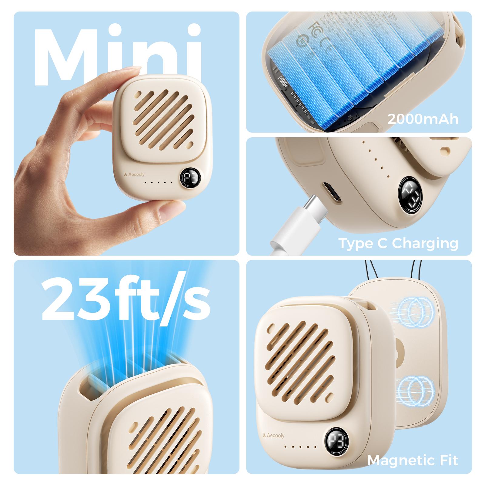 Aecooly Click 01 Portable Mini Neck Fan 95g Ultra-Light & Magnetic Clip,10H Battery Life, 3-Speed Silent Wind, Tangle-Free Design-100% Authentic Summer Essential